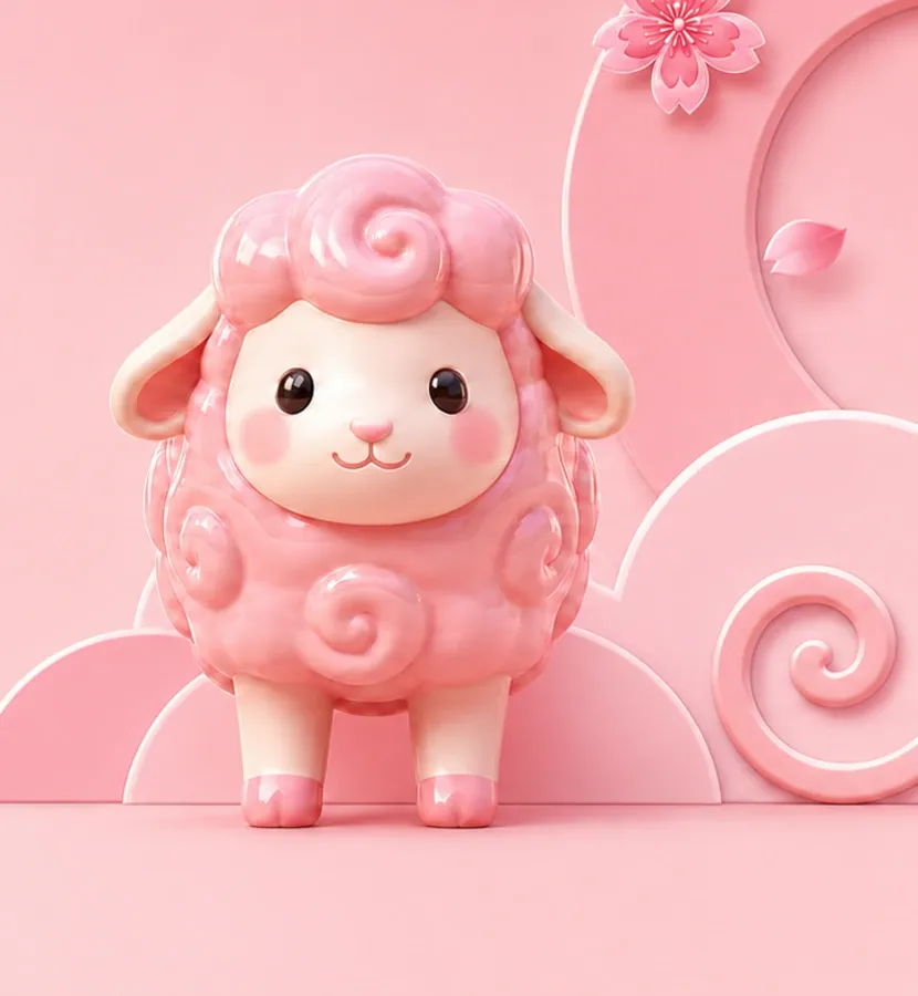 Pinky Lamb pink sheep mascot in the Crystal Blossom identity